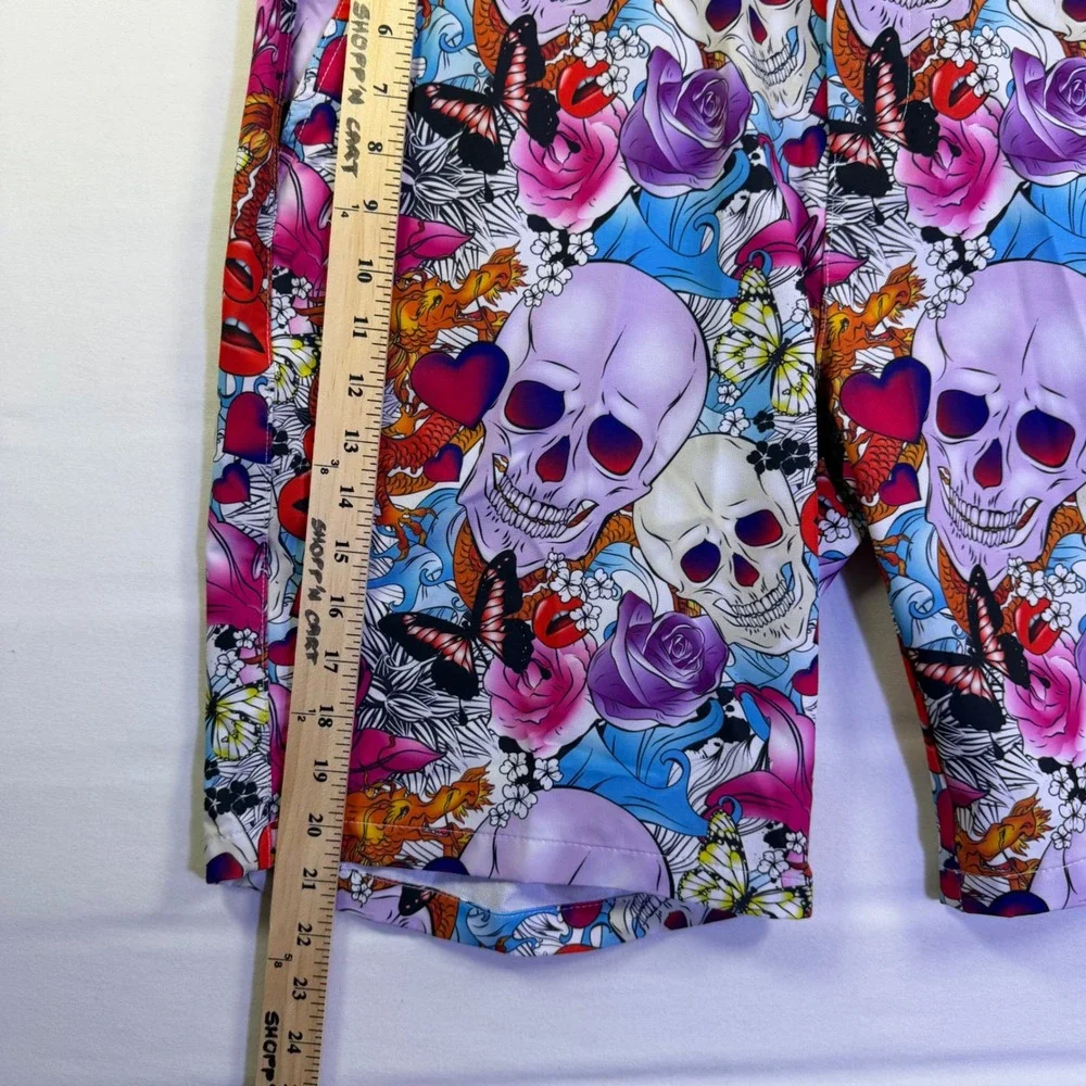 Hreski Mens Golf Shorts Size 36 Skull Dragon Floral Graphic Print Performance